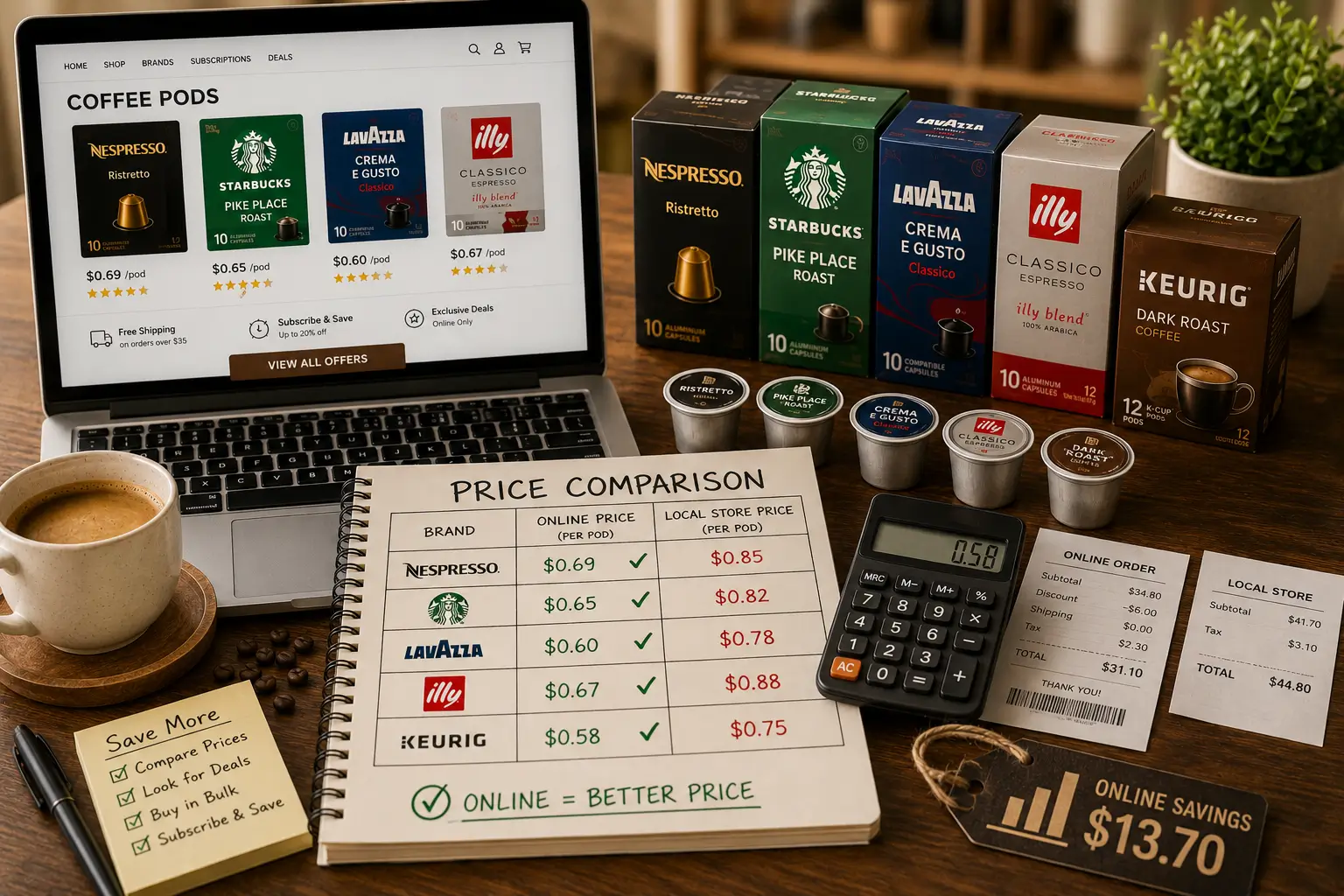 Comparing coffee pod prices online and in local stores