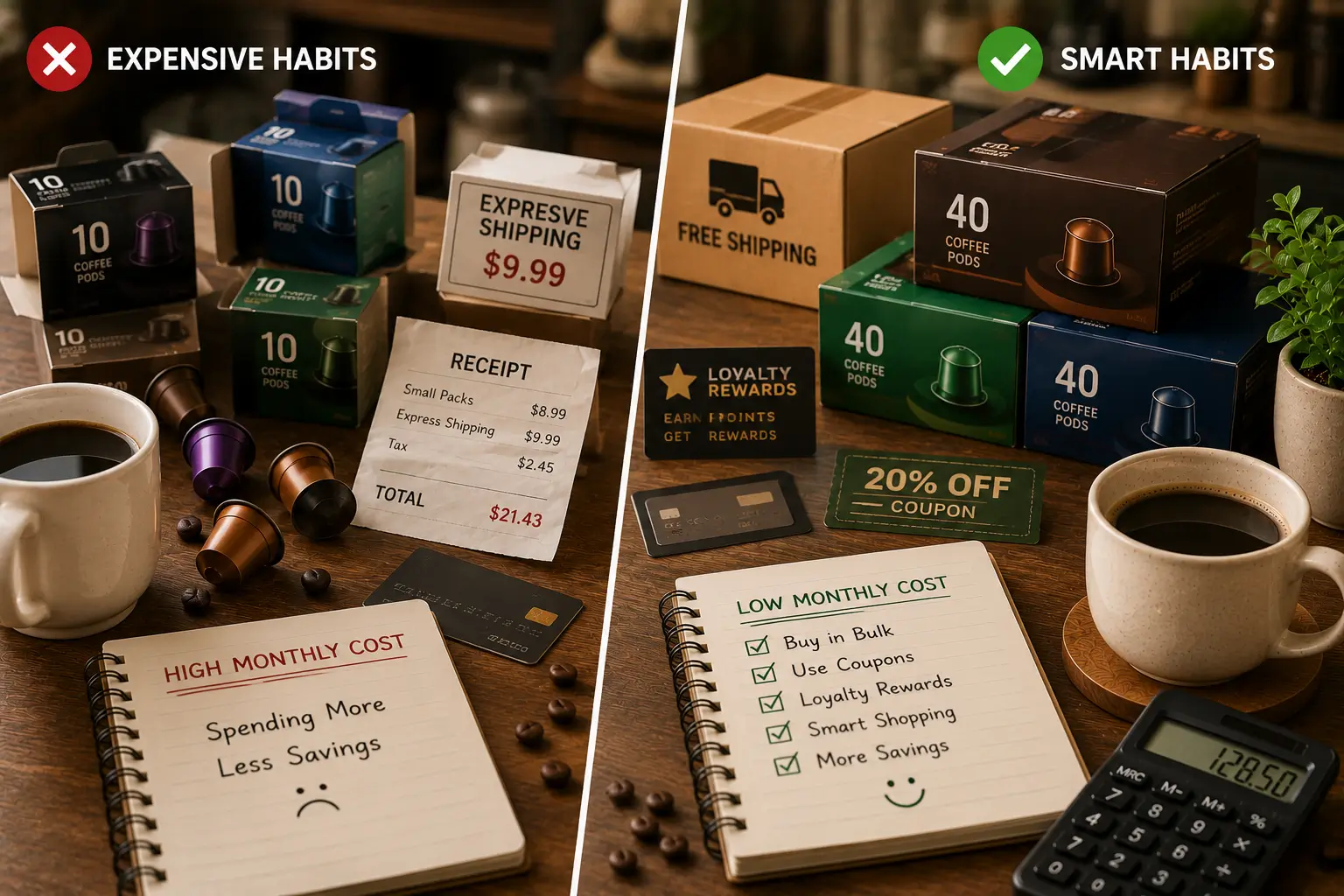 A Real-Life Example Comparison between expensive coffee pod buying habits and smart money saving habits