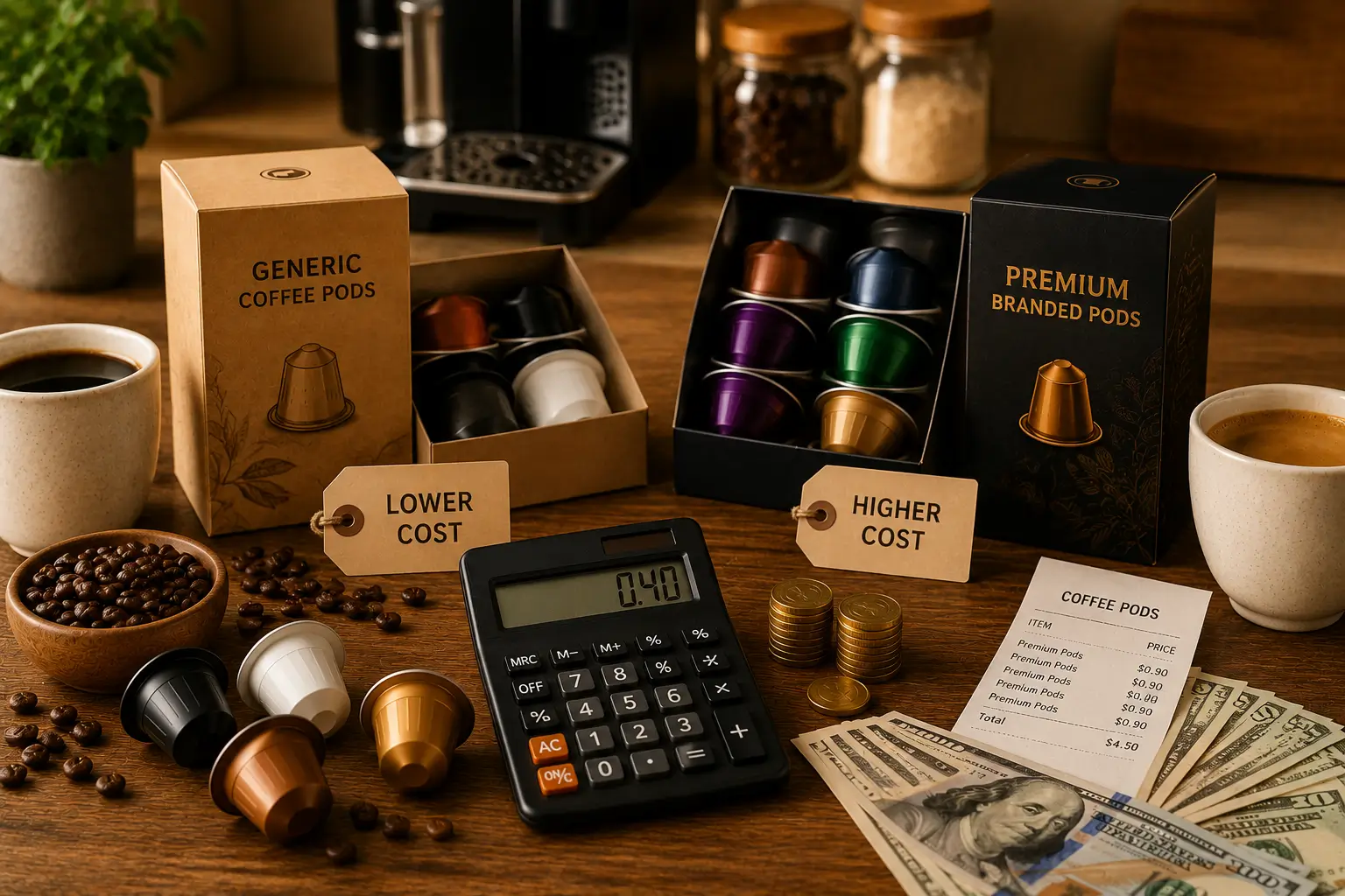Generic Coffee Pods Savings Generic coffee pods savings with cost per pod comparison calculator and coffee cup