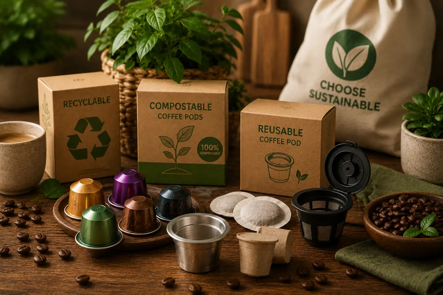 Recyclable coffee pods and sustainable packaging