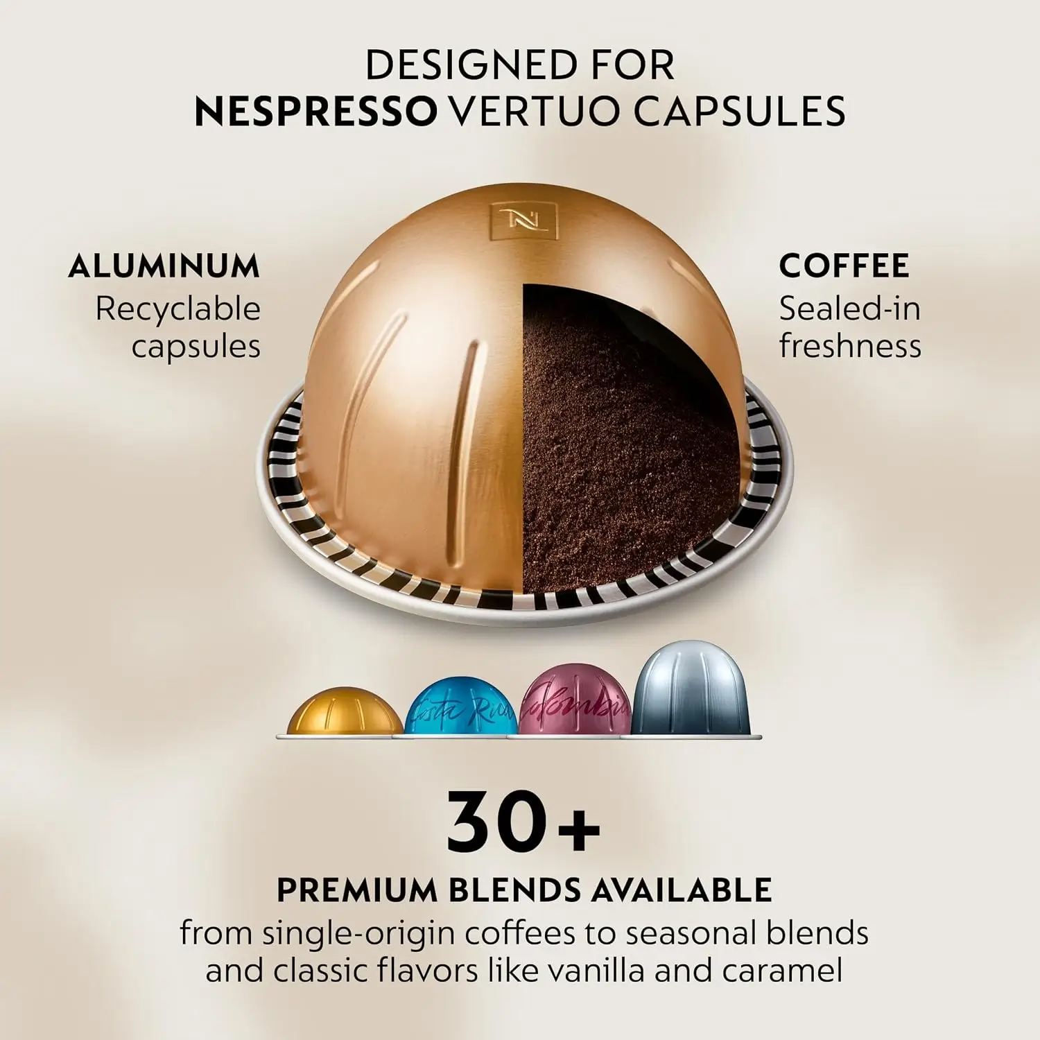 Nespresso Vertuo capsule design and coffee freshness information