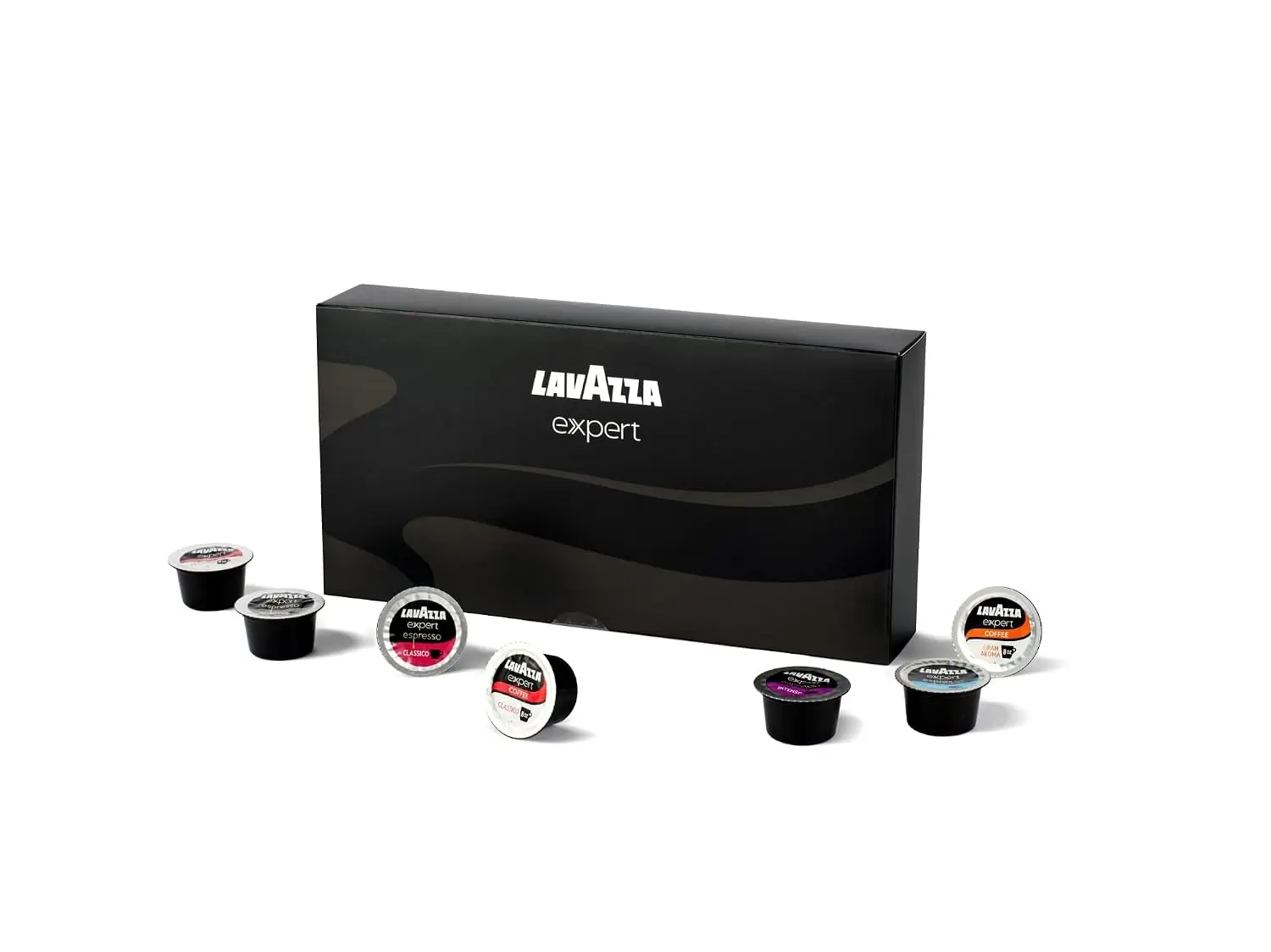 Open Lavazza Expert Variety Pack showing capsule roast choices