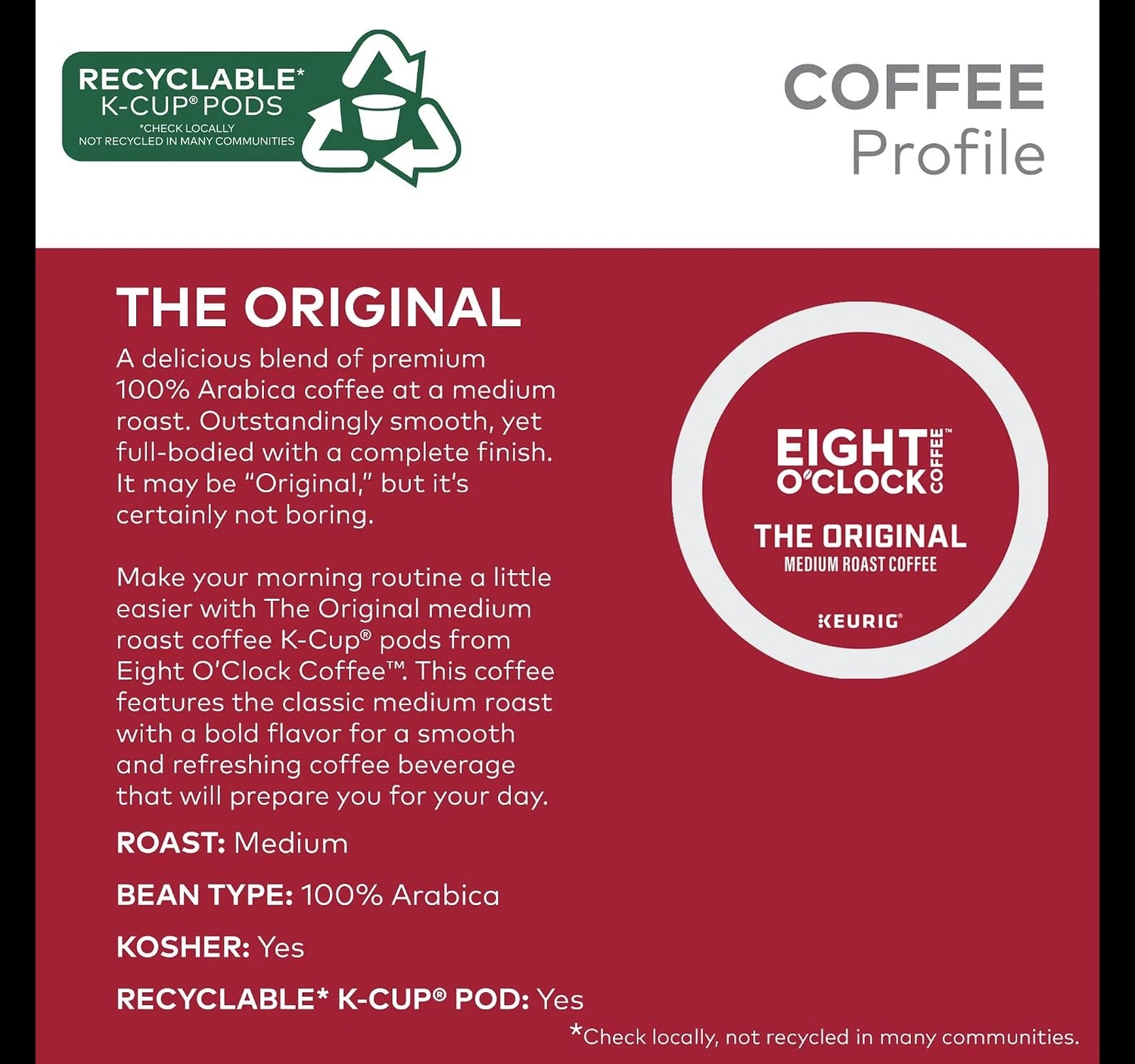 Eight O'Clock The Original medium roast coffee profile