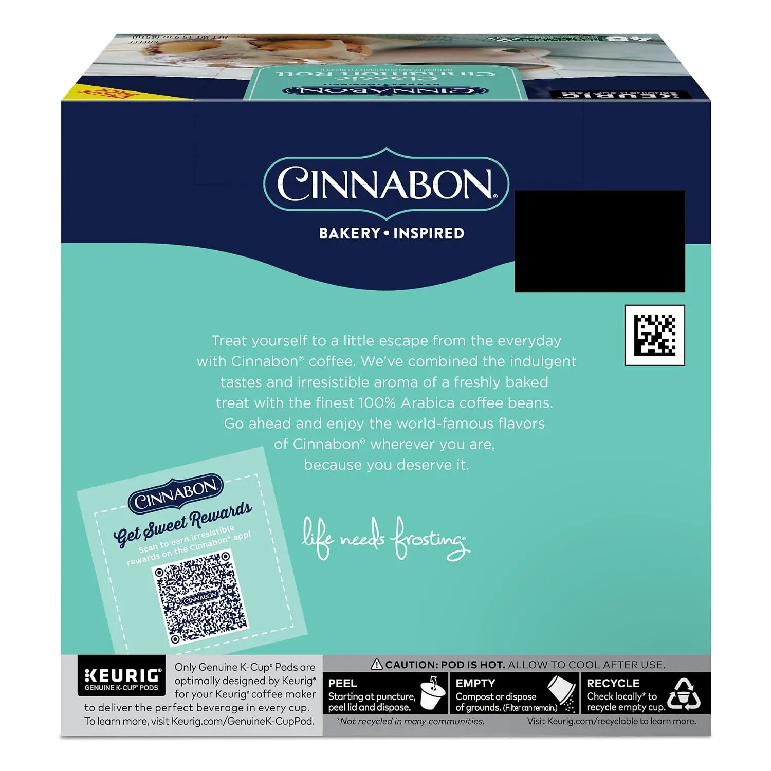 Cinnabon Classic Cinnamon Roll coffee pod package information