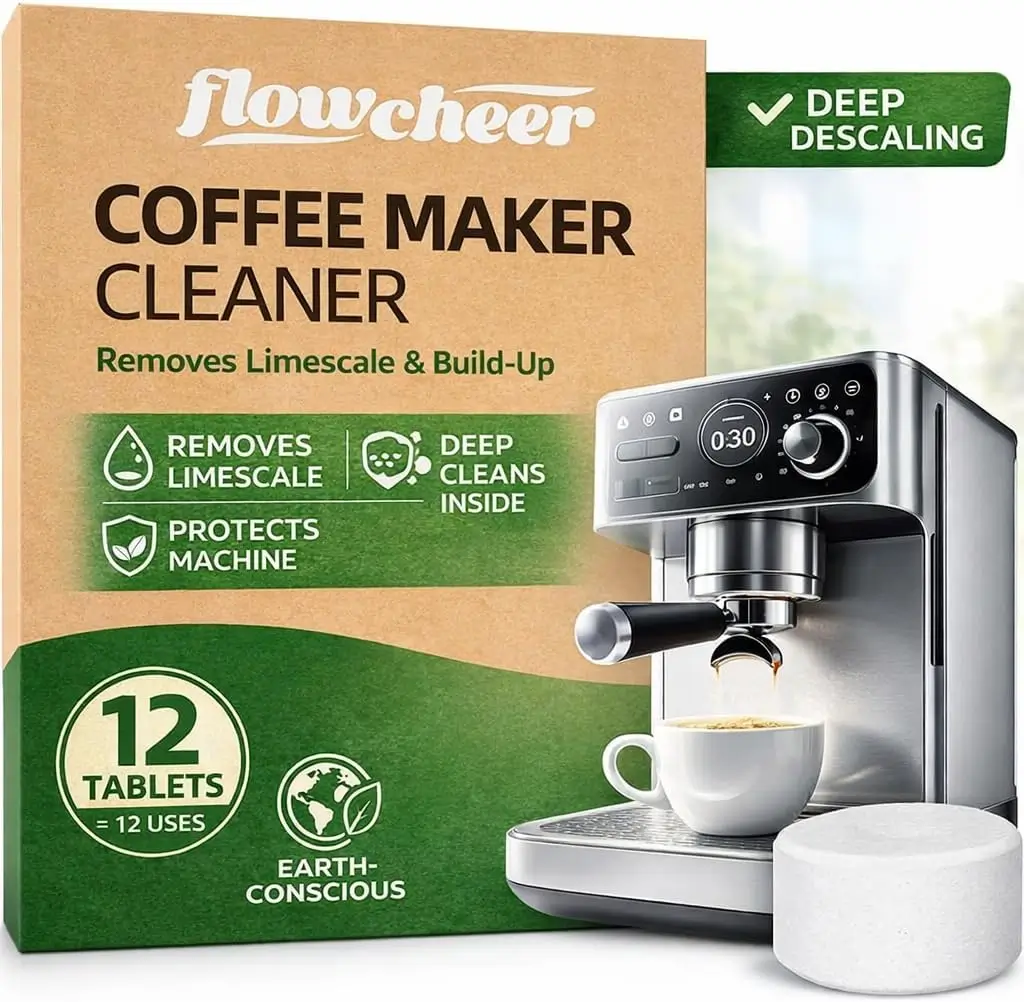 Flowcheer Coffee Maker Cleaner and Descaler Tablets 12-count product box