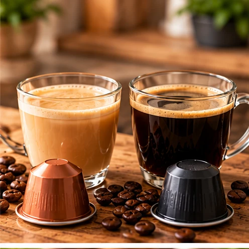 Flavored Coffee vs Traditional Coffee Flavored coffee and traditional black coffee shown side by side