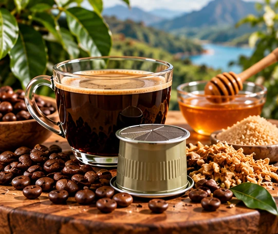 Costa Rican single-origin coffee pod with honey and sweet coffee ingredients