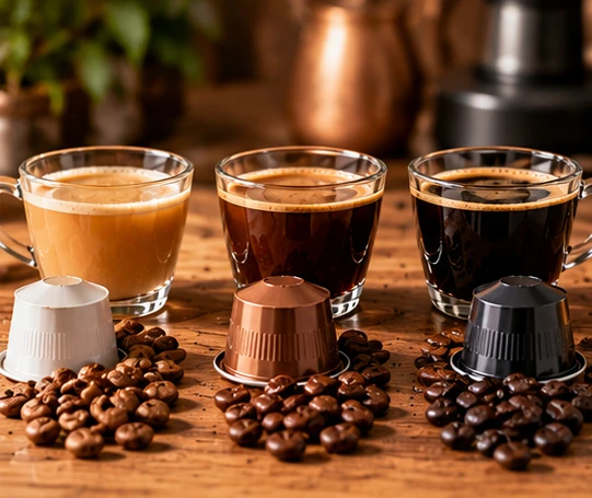 Light medium and dark roast single-origin coffees shown side by side